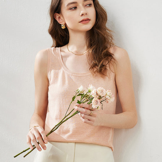 COMOBOCA Pink Women's Linen Versatile Basic Tank Top