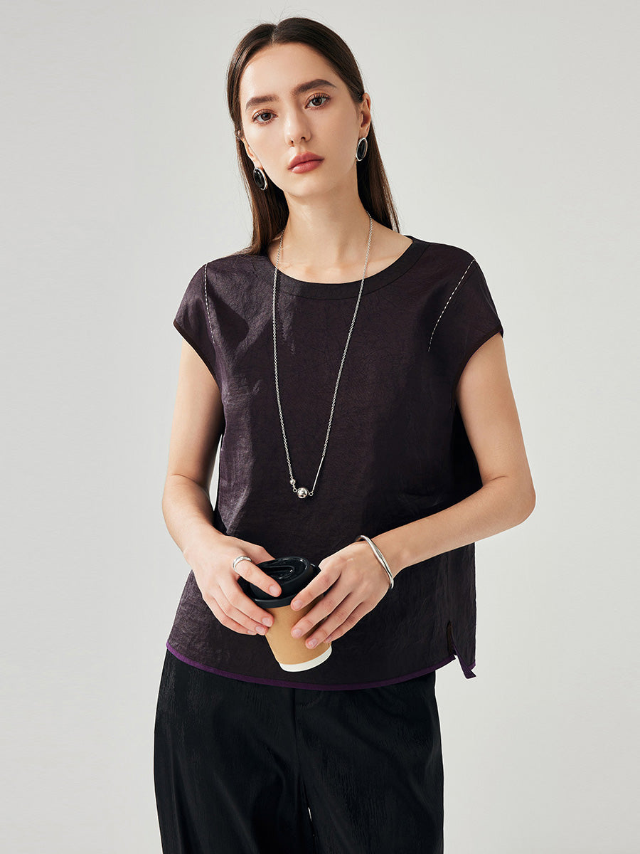 COMOBOCA 100% Mulberry Silk Women's Double Sided T-Shirt