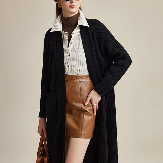 COMOBOCA 100% Wool Women's Cardigan Long Knit Coats with Pockets