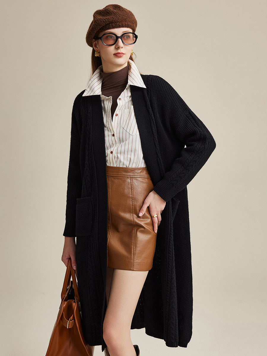 COMOBOCA 100% Wool Women's Cardigan Long Knit Coats with Pockets