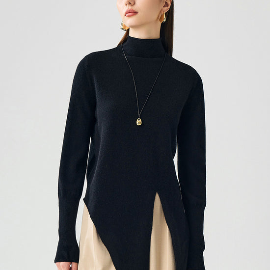 COMOBOCA 100% Cashmere Women's Mock Neck Tie-Waist Sweater