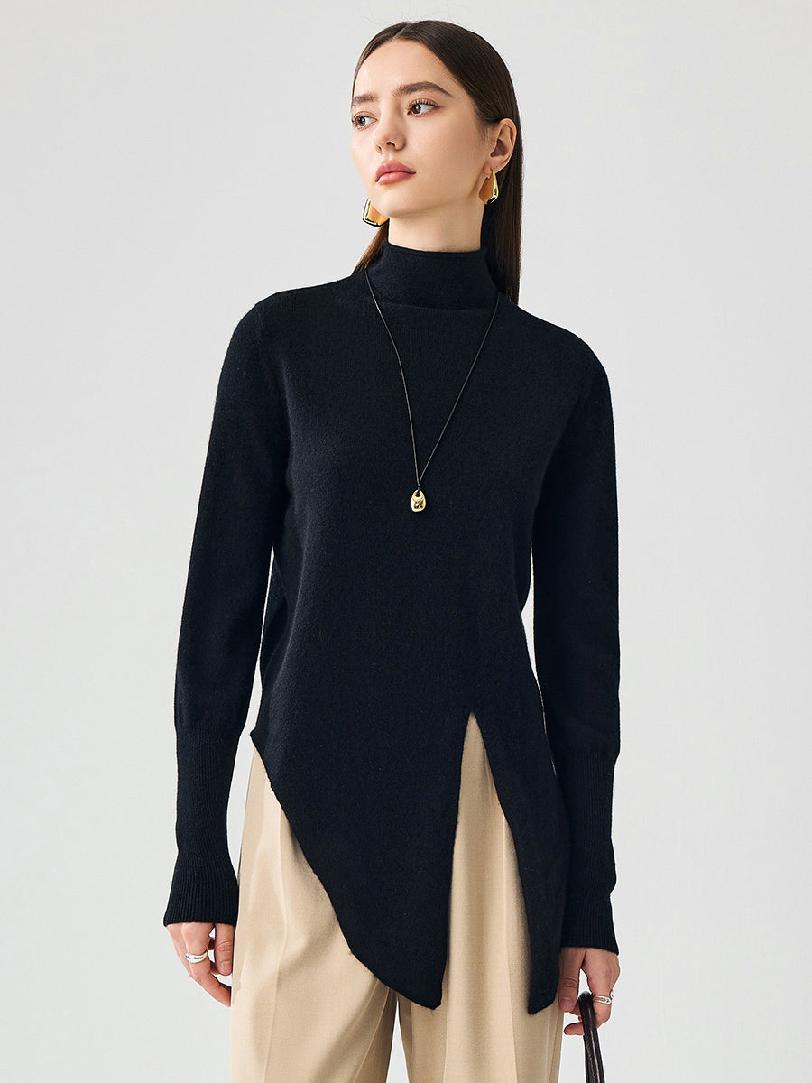 COMOBOCA 100% Cashmere Women's Mock Neck Tie-Waist Sweater