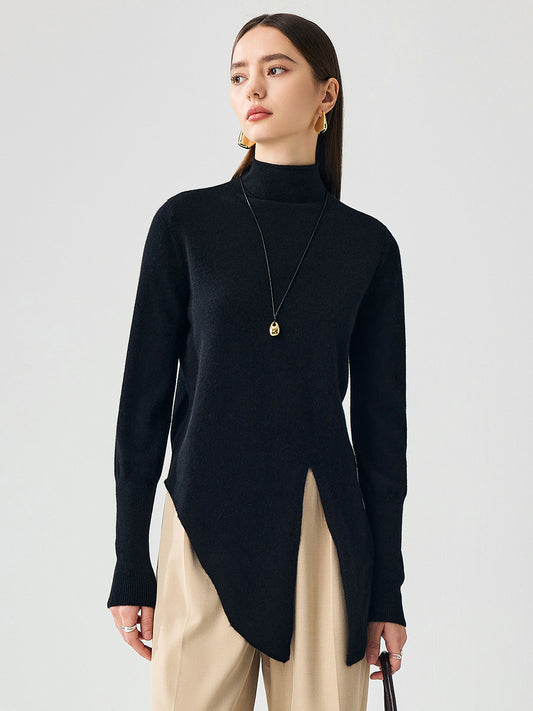 COMOBOCA 100% Cashmere Women's Mock Neck Tie-Waist Sweater