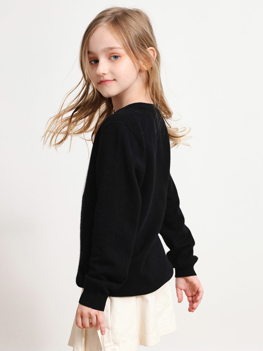 COMOBOCA 100% Wool Kids' Intarsia Round Neck Knit Sweater