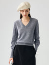 COMOBOCA Gray 100% Cashmere Women's Sweater with Crystal Embellishments