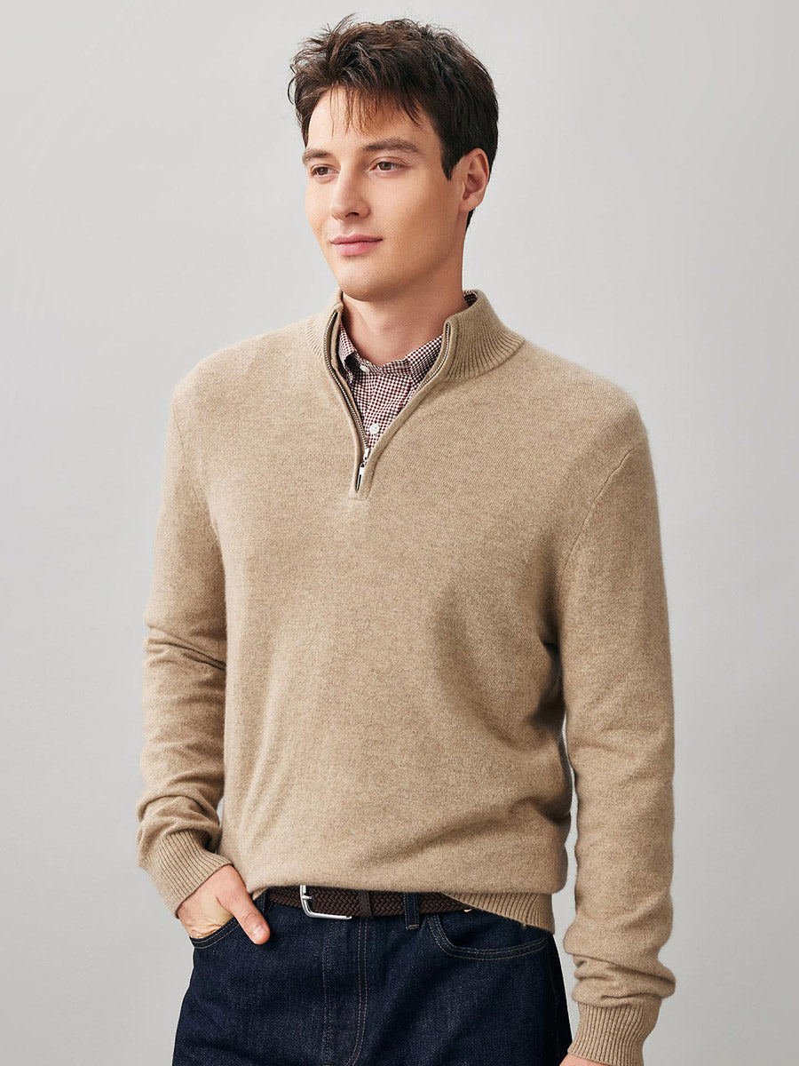 100% Cashmere Men's Half Zip Mock Neck Sweater – COMOBOCA