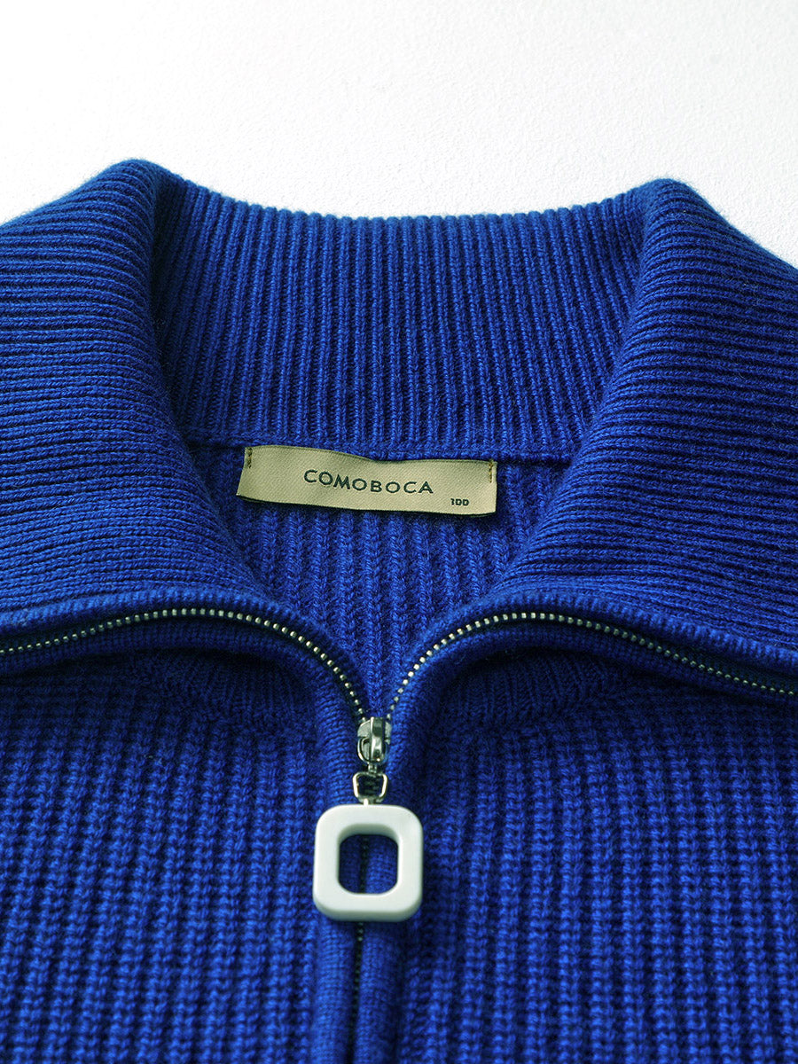 COMOBOCA 100% Wool Women's Knit Zipper Cardigan with Pockets