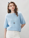 COMOBOCA Light Blue Women's Wool Seamless Brushed Half Sleeve Knit Sweater