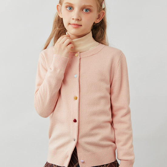 COMOBOCA 100% Wool Kids' Colorful Heart Shaped Buttons Cardigan