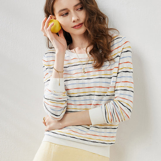COMOBOCA Striped Women's Colorful Striped Knit Sweater