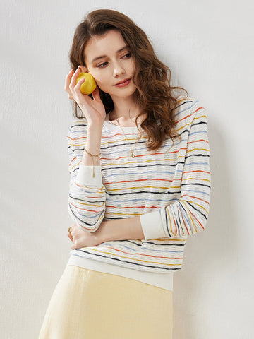 COMOBOCA Striped Women's Colorful Striped Knit Sweater