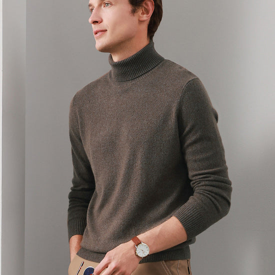 COMOBOCA 100% Cashmere Men's Ribbed Turtleneck Sweater