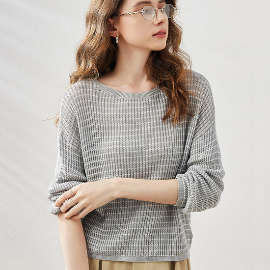 COMOBOCA Women's Striped Knit Pullover Sweater