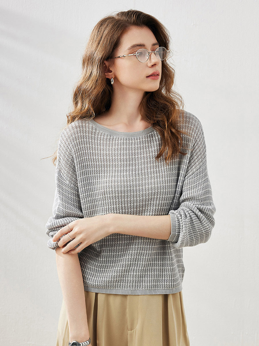 COMOBOCA Women's Striped Knit Pullover Sweater