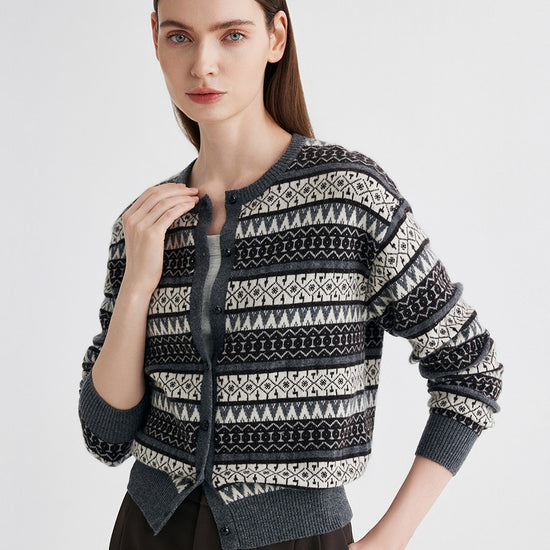 COMOBOCA 100% Cashmere Women's Fair Isle Knit Cardigan