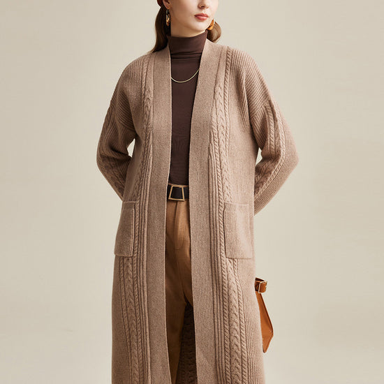 COMOBOCA 100% Wool Women's Cardigan Long Knit Coats with Pockets