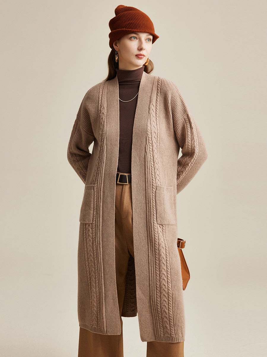 COMOBOCA 100% Wool Women's Cardigan Long Knit Coats with Pockets