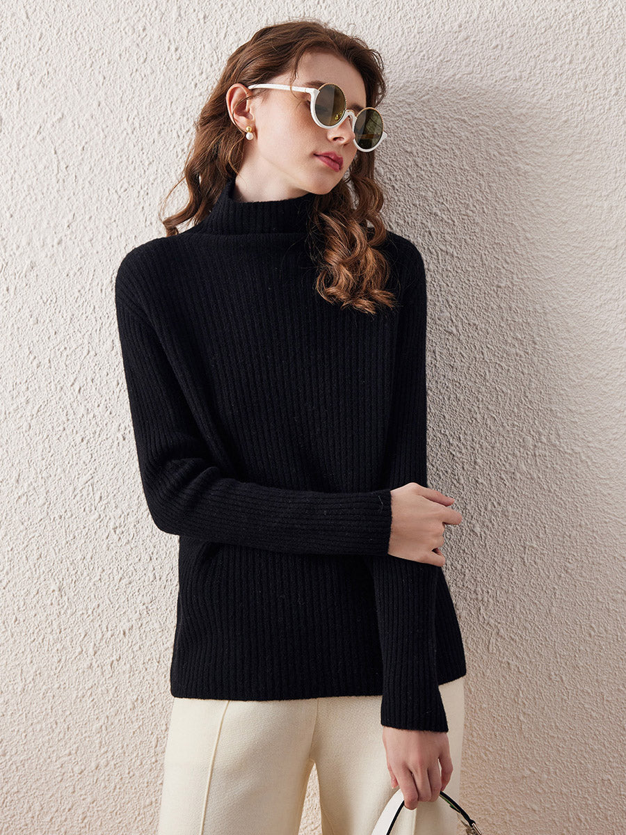 COMOBOCA 100% Wool Women's All-in-One Knit Turtleneck Sweater