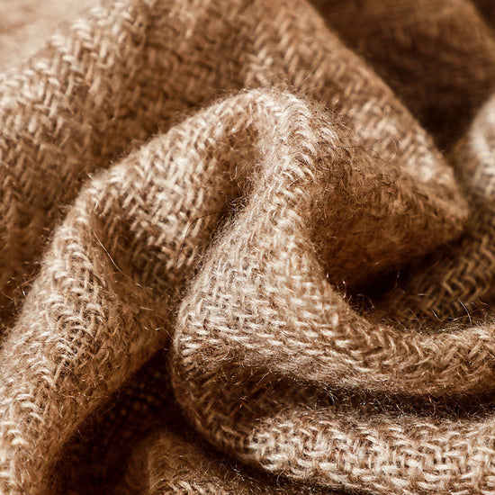 COMOBOCA BROWN 100% Cashmere Fringe Herringbone Scarf