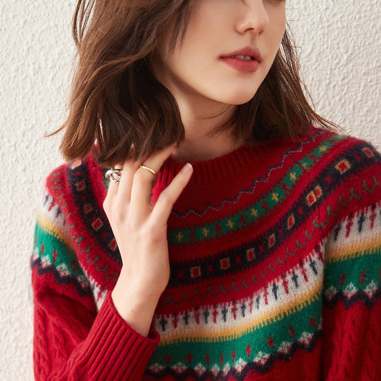 COMOBOCA 100% Cashmere Women's Fair Isle Sweater