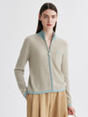 COMOBOCA M Moonlight Green 100% Cashmere Women's Textured Knit Zip Up Cardigan
