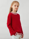 COMOBOCA 100% Wool Kids' Cable Knit Round Neck Sweater