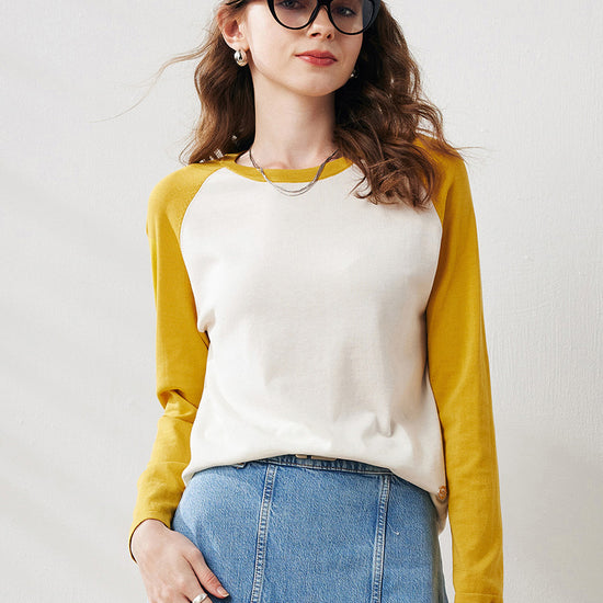 COMOBOCA Women's Colorblock Raglan Round Neck Sweater