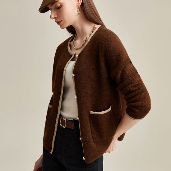 COMOBOCA 100% Cashmere Women's Two-Tone Buttoned Cardigan