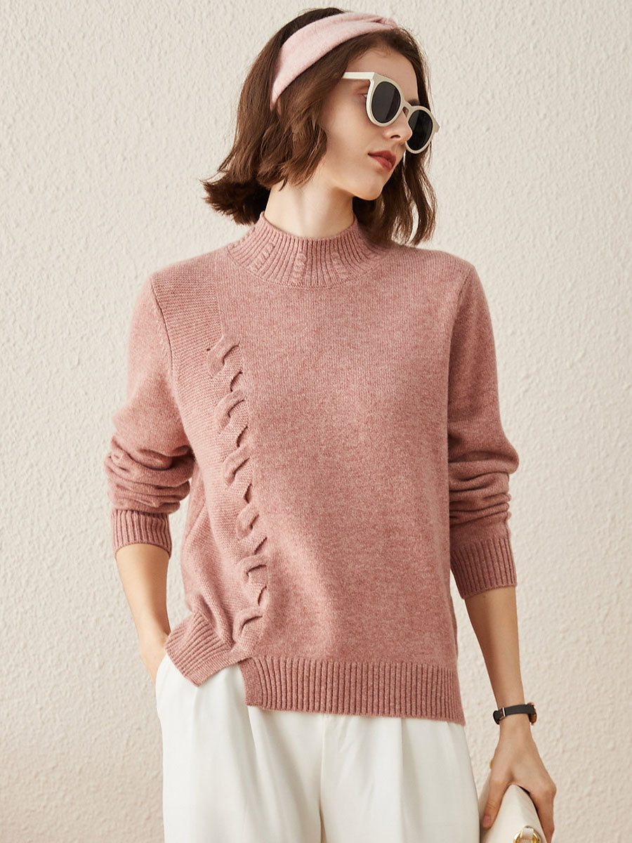 COMOBOCA Brick Red 100% Cashmere Women's Ribbed Cable Knit Sweater