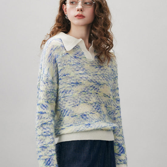 COMOBOCA Women's Wool Ribbed Knit Polo Sweater