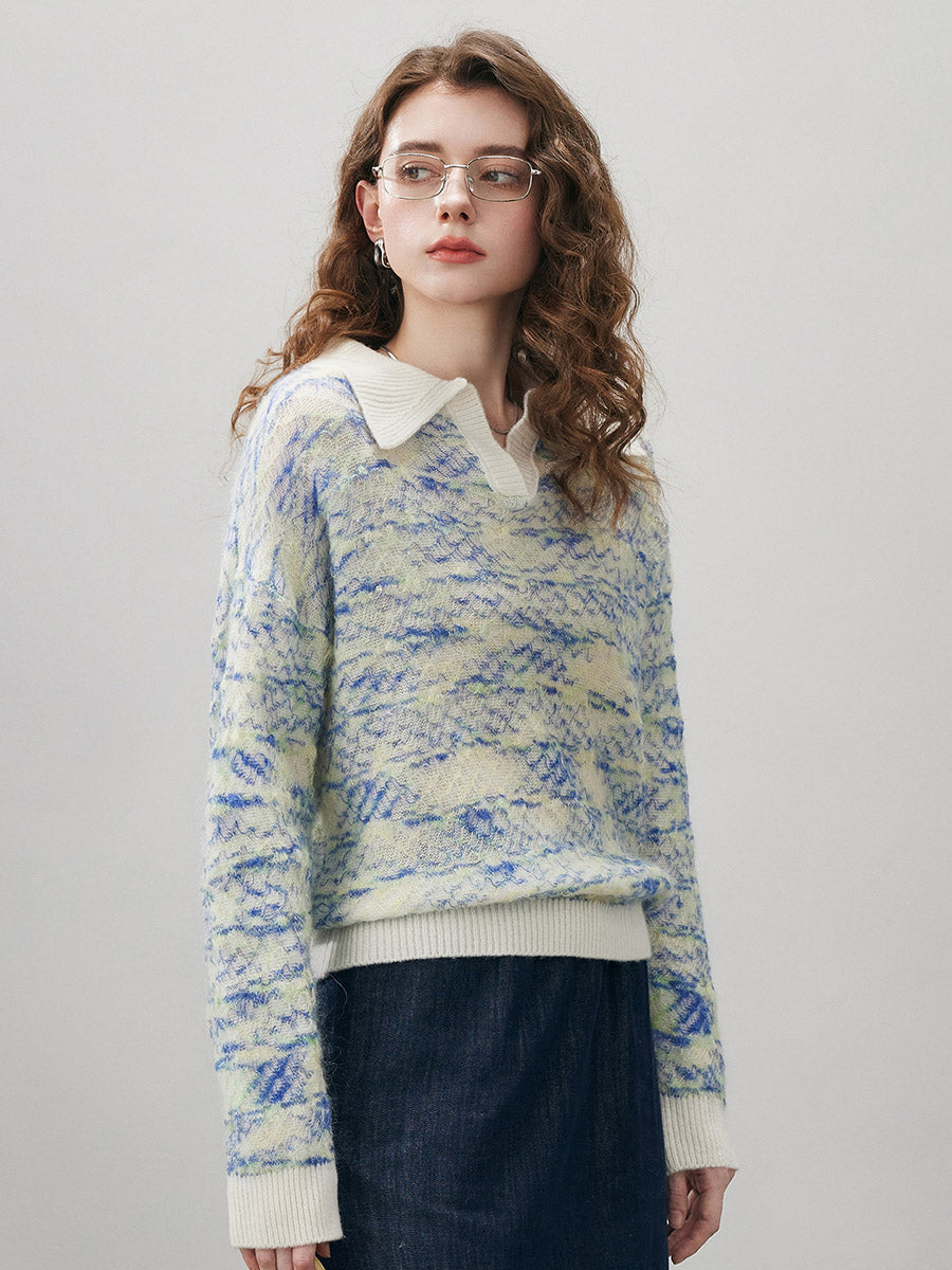 COMOBOCA Women's Wool Ribbed Knit Polo Sweater