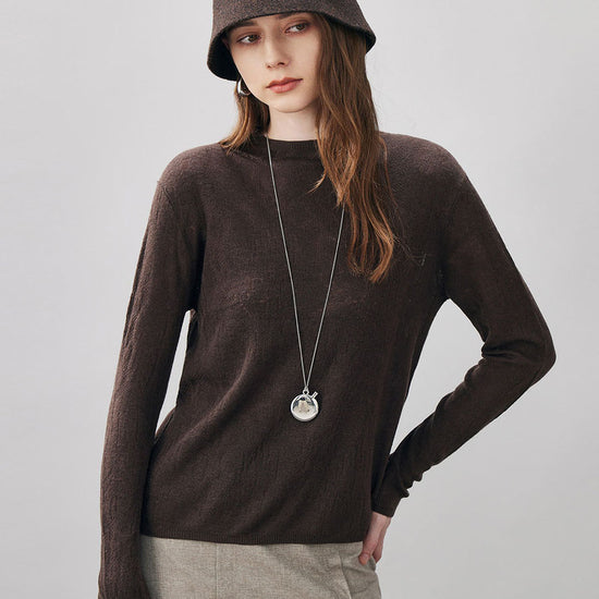 COMOBOCA Coffee Camel Women's Round Neck Knit Sweater