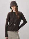 COMOBOCA Coffee Camel Women's Round Neck Knit Sweater