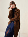 COMOBOCA 100% Wool Women's Cable Knit Long Front Button Coat