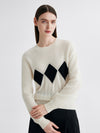 COMOBOCA 100% Cashmere Women's Argyle Patterned Round Neck Sweater