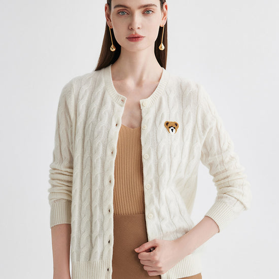 COMOBOCA Cloudy 100% Cashmere Women's Cable Knit Cardigan