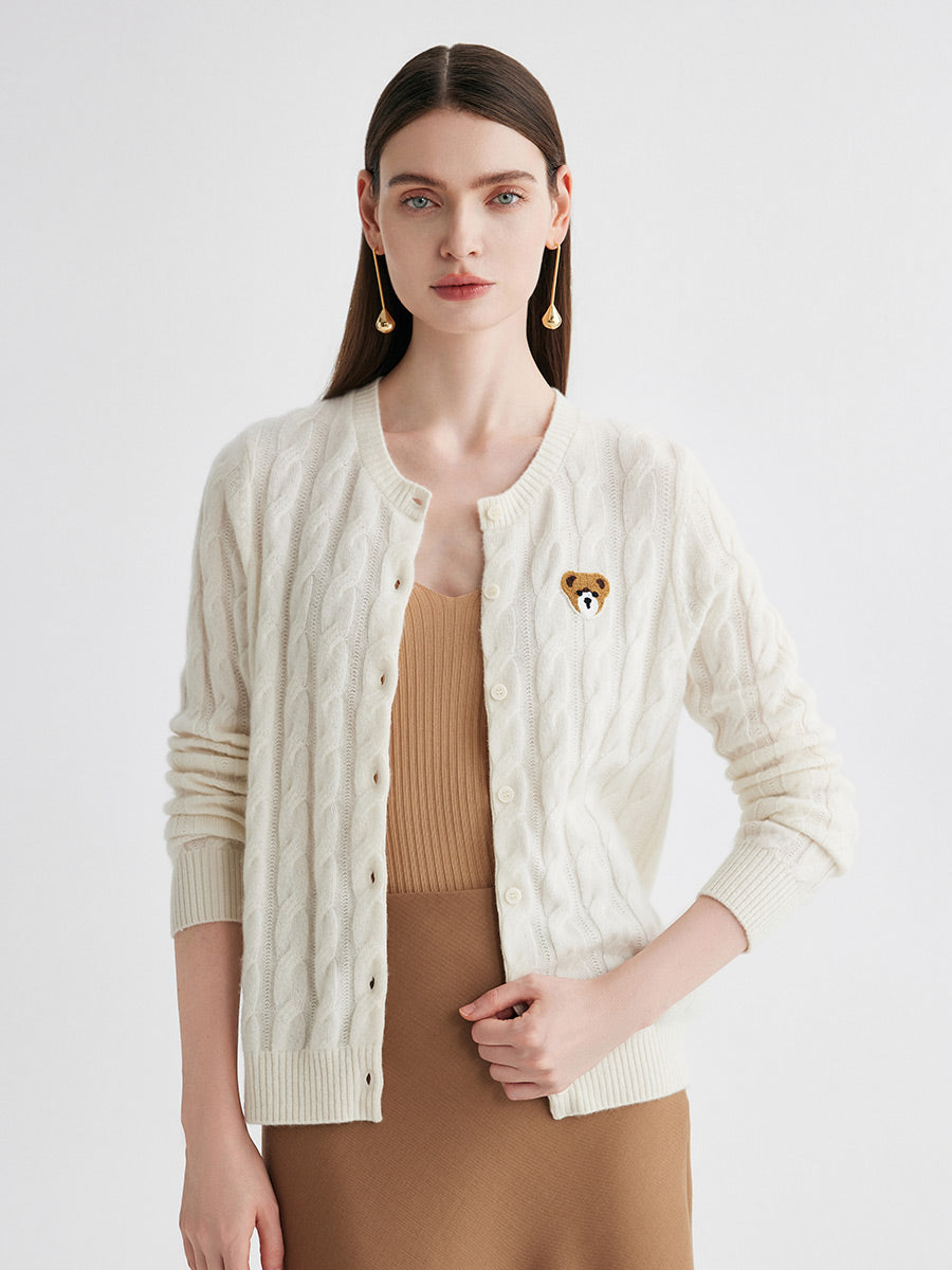 COMOBOCA Cloudy 100% Cashmere Women's Cable Knit Cardigan