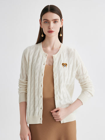 COMOBOCA Cloudy 100% Cashmere Women's Cable Knit Cardigan