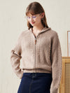 COMOBOCA Brown 100% Wool Women's Cardigan Cable Knit Hoodie