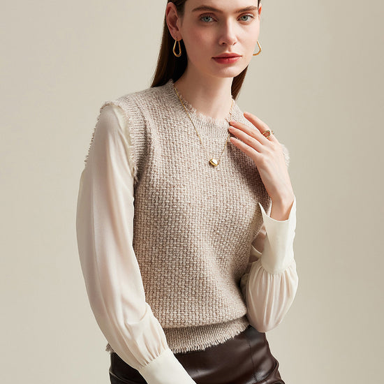 COMOBOCA 100% Cashmere Women's Textured Knit Sweater Vest