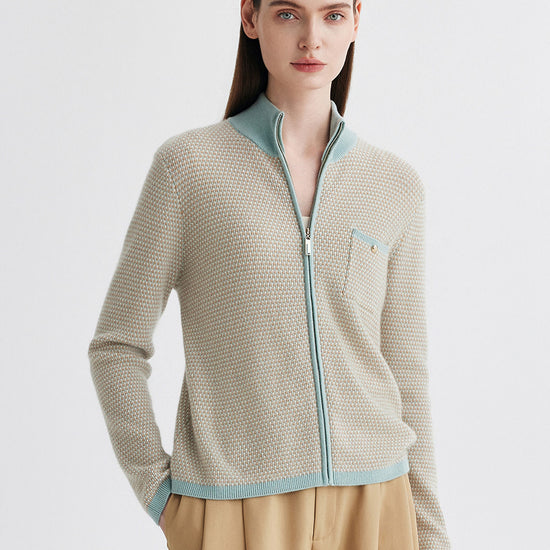 COMOBOCA 100% Cashmere Women's Textured Knit Zip Up Cardigan