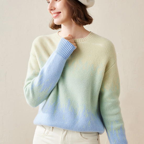COMOBOCA 100% Cashmere Women's Ombre Gradient Color Knit Sweater