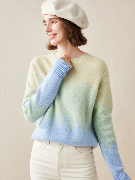 COMOBOCA 100% Cashmere Women's Ombre Gradient Color Knit Sweater