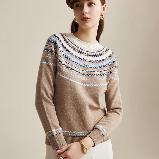 COMOBOCA 100% Wool Women's Fair Isle Sweater