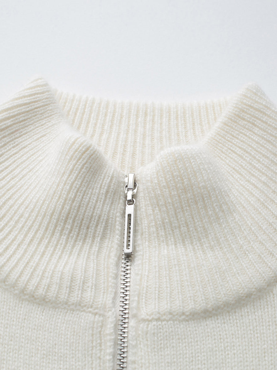 COMOBOCA 100% Cashmere Women's Striped Half-Zip Knit Sweater