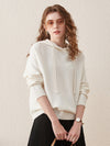 COMOBOCA White 100% Wool Women's Sweater Casual Knit Hoodie
