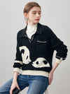 COMOBOCA 100% Cashmere Women's Panda Pattern Polo Collar Sweater