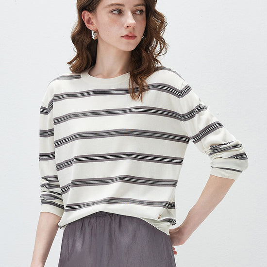 COMOBOCA Women's Striped Round Neck Knit Sweater