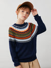 COMOBOCA 100% Wool Kids' Fair Isle Round Neck Sweater