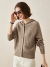 COMOBOCA 100% Cashmere Luxurious Cable Knit Hooded Cardigan